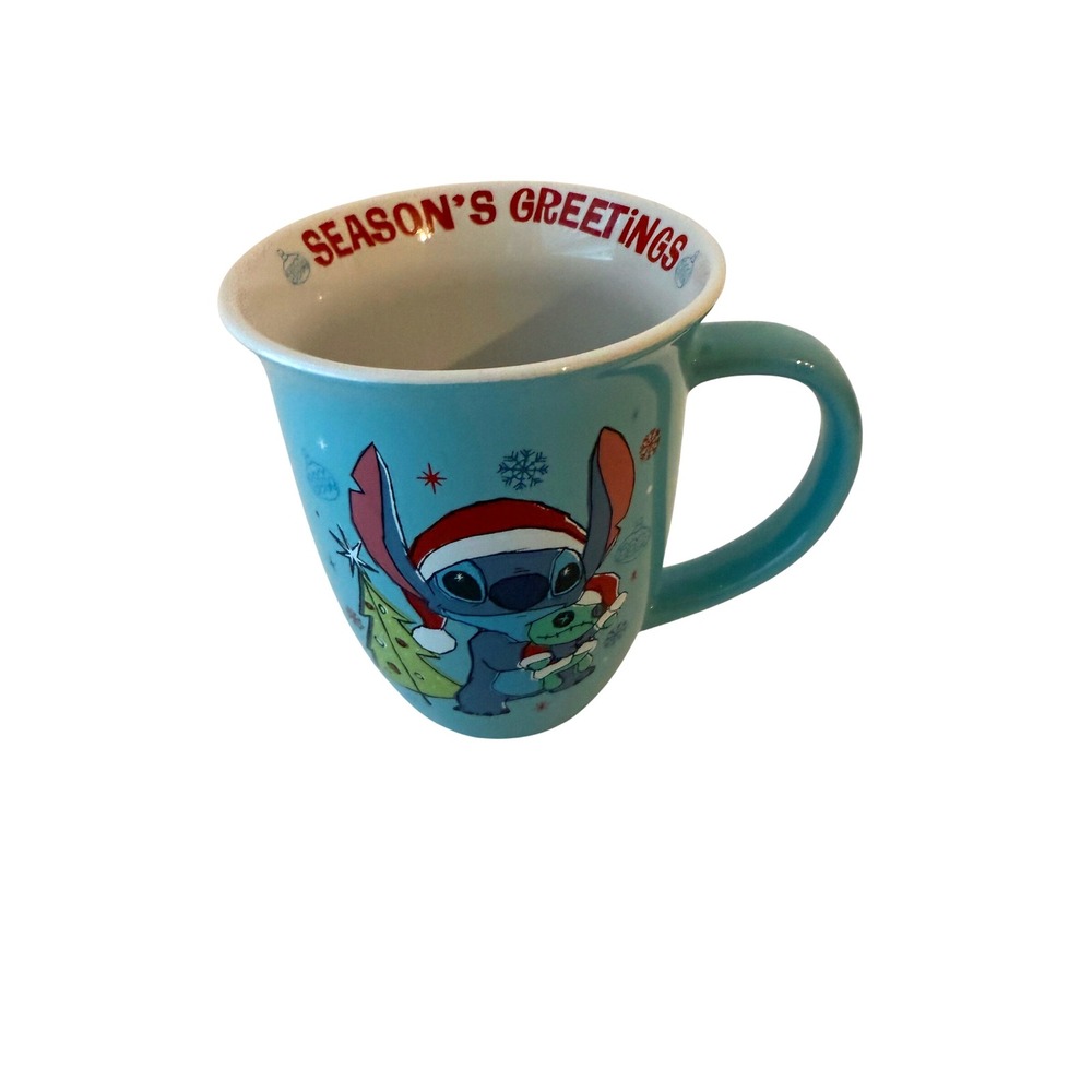 Disney Lilo & Stitch Holiday Christmas Coffee Mug Season's‎ Greetings Blue Cup
